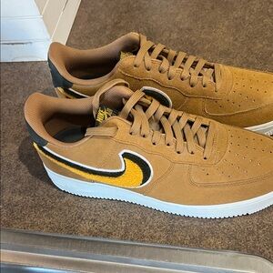 Nike Men’s Brown Suede Sneakers with Yellow & Black Swoosh